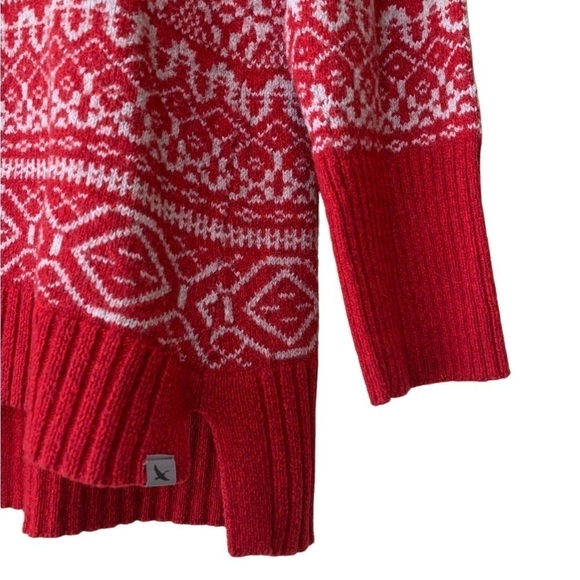 Eddie Bauer Red and White Fair Isle Cowl Neck Wool Blend Pullover Sweater Size L - Picture 8 of 11